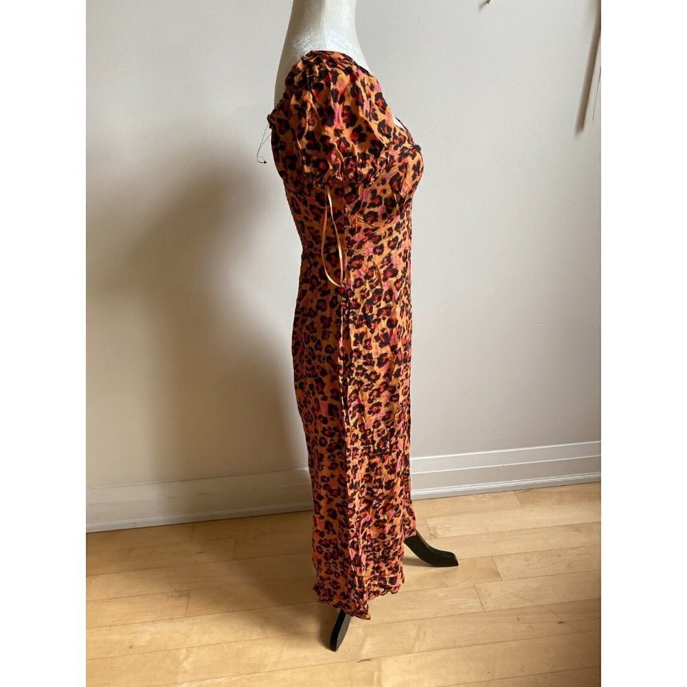 𝅺FRENCH Connection Womens "Amelia" Leopard Midi Dress Size 6 Front Slit - Picture 3 of 9